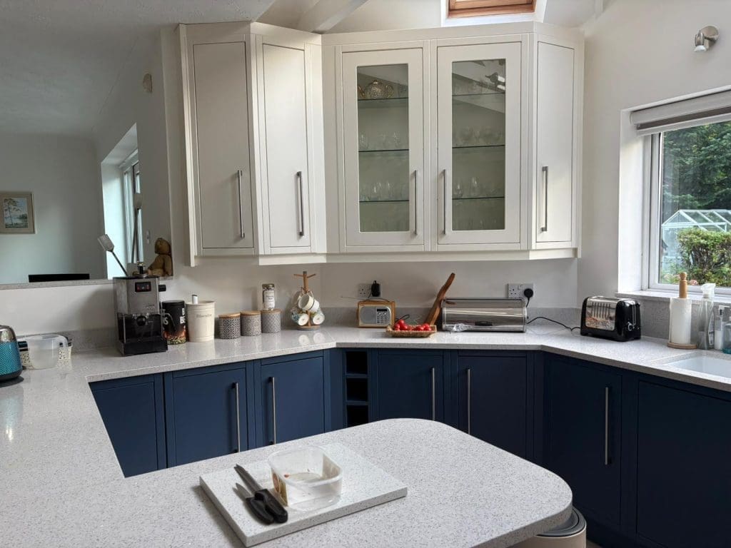 Hand Painted Kitchen Project: Kitchen after with striking blue contrast 6